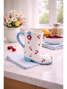 New Cherry Cowgirl Boot Western Ceramic Coffee TEA Beverage Mug Gift Mothers Day